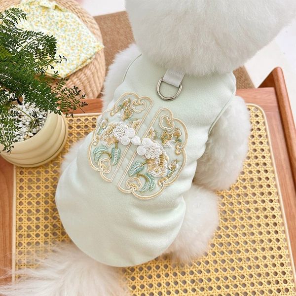 Spring and summer pet dog cat clothes Teddy bear new Chinese style buckle embroidery drawable vest