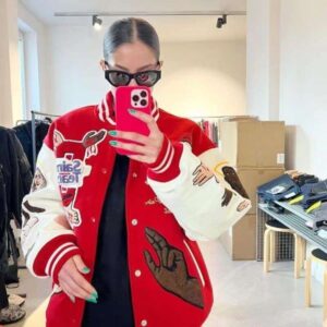Extra Large Size 150kg Red Embroidered Baseball Oversize American Style Casual Unisex Couple Jacket