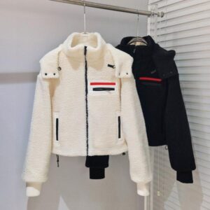 Womens Faux Fur Jacket Down Designer Lamb Wool Parka Winter Coats Classic Letter Black Puffer Hooded Outerwear Unisex Thermal Coat SML