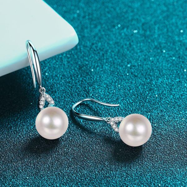 925 Sterling Silver Drop Earrings with Flawless Freshwater Pearls and Moissanite Dangles Direct Wholesale Popular Style