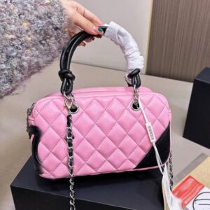 Vintage Bowling Bag Designer Women Shoulder Bag 20cm Leather Diamond Check Silver Hardware Metal Zipper Luxury Handbag Matelasse Chain Crossbody Bag Shopping Bags