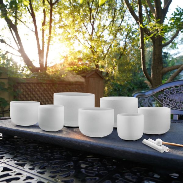 7 Piece 432Hz Crystal Singing Bowl Set for Chakra Healing 7-12 Inch Quartz Sound Therapy Bowls with Suede Mallets, Carrying Case & O-Ring Meditation, Yoga, Energy Balancing