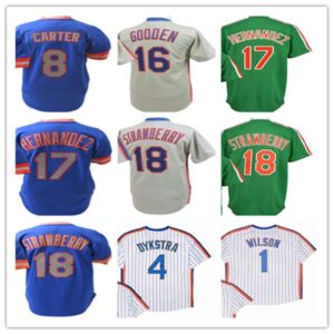 Vintage New NY York Baseball Jersey Darryl Strawberry Gary Carter Dwight Gooden Keith Hernandez Wilson Dykstra Stitched White Pinstripe Blue Grey Green Uniforms
