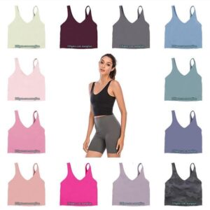 Women Yoga Vest Tank Tops Underwear Sports Bra Camisole Line Details Elasticity Quick-Dry Lightweight Activewear Fitness Tee Training Gym Workouts U-neck T-shirt