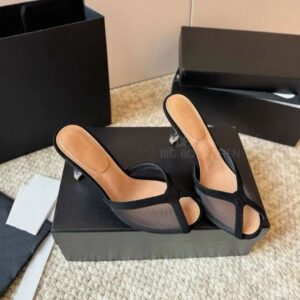 Luxury designer heels High quality mesh Stiletto heels slippers High-heeled sandals slides Fish mouth open toes Clear heel Dinner party shoes for womens