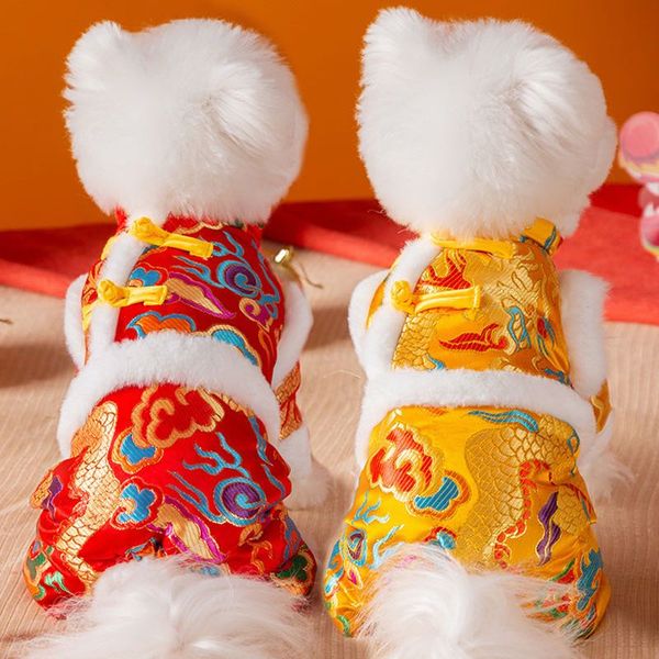 Chinese New Year Dog Clothes Coat Winter Warm Pet Clothes Tang Suit Yorkie Chihuahua Spring Festival Pet Clothing For Small Dogs