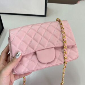 Designer Handbag Leather Handbags For Women Designer Shoulder Bag Synthetic Leather Caviar Cowhide Classic Flap With Gold Chain Pink Purse Cross Body Bag