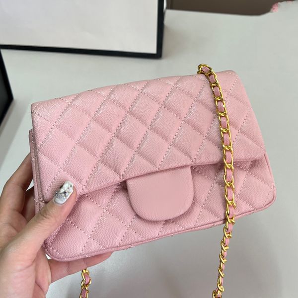 Designer Handbag Leather Handbags For Women Designer Shoulder Bag Synthetic Leather Caviar Cowhide Classic Flap With Gold Chain Pink Purse Cross Body Bag