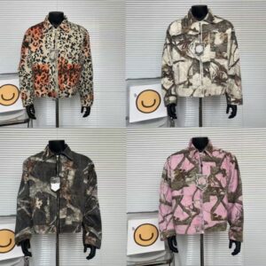 Mens Designer Brand Holiday Series Leaf and Wood Full Print Zipper workwear Short Jacket Jacket for Men and Women