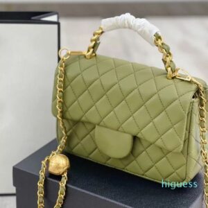 2022Ss French Mini Gold Ball Flap Bag Lambskin Quilted Metal Handle Diamond Check Hardware Chain Classic Designer Crossbody Shoulder Bag Luxury Ladies Handbag 19CM