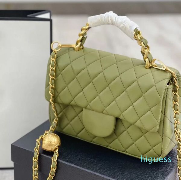 2022Ss French Mini Gold Ball Flap Bag Lambskin Quilted Metal Handle Diamond Check Hardware Chain Classic Designer Crossbody Shoulder Bag Luxury Ladies Handbag 19CM