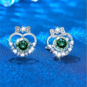 Moissanite Heart Bow Stud Earrings for Women, 925 Sterling Silver, Minimalist Style