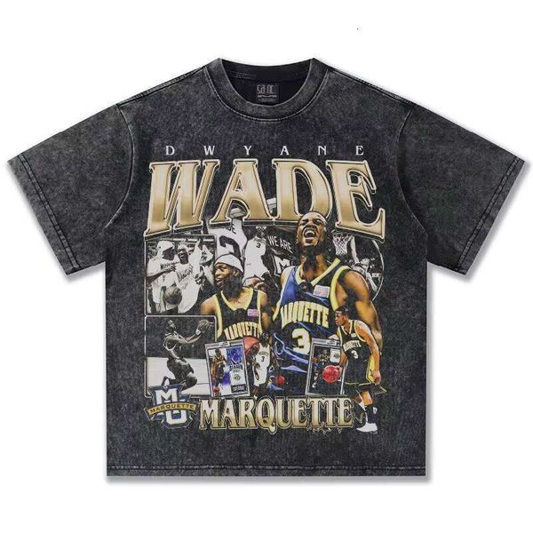 2025 Washed Vintage Cotton Cross-border Wade USA Print Short Sleeve Fashion Unisex Casual Style T-shirt Woven