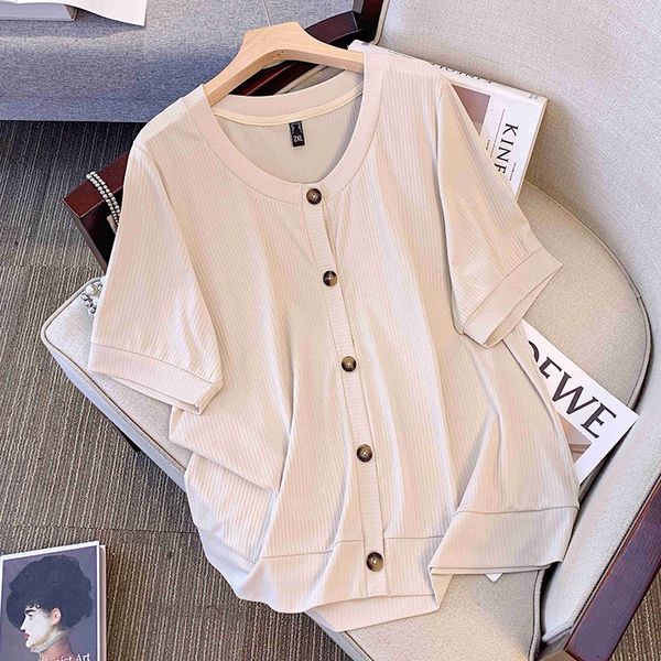 Plus size, knitted short sleeved women's new summer 240kg mm cool ice silk loose-shirt 3375