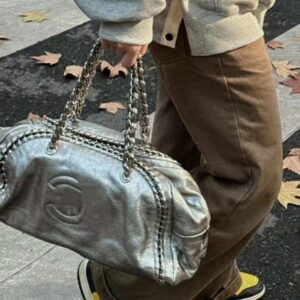 Designer Handheld Designer Vintage leather chain shoulder bag underarm bag hand-held bowling bag