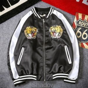 Men's winter for Coatss hooded denim jacket men Jacket Embroidered Tiger Head Satin Baseball Fashion Jaket Overcoat Bomber Streetwear slim casual