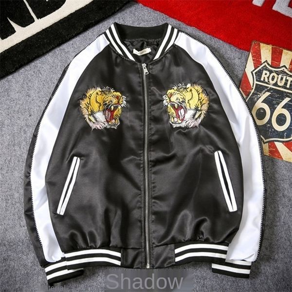 Men's winter for Coatss hooded denim jacket men Jacket Embroidered Tiger Head Satin Baseball Fashion Jaket Overcoat Bomber Streetwear slim casual