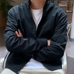 Streetwear Mens Workwear Bomber Jacket Small Horse Logo Zip Up Coat Khaki Utility Outerwear Classic Fit Fashion Leather Style Lapel Collar Casual Jacket