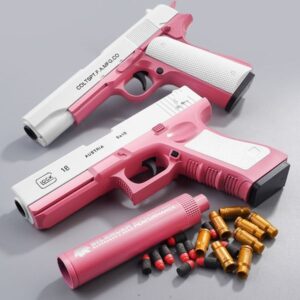 Toy Gun Pistol Soft Bullet M1911 Shell Ejected Foam Darts Blaster Manual Airsoft Weapon with Silencer For Kids Adults