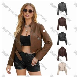 Designer Jackets Womens Coat Motorcycle Style Leather Jacket with Waist Belt Long Sleeved Zipper Jacket Trend Women Leather Jacket