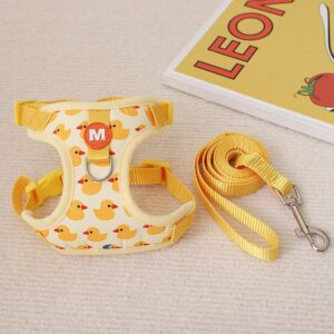 Cartoon Duck Dog Ccollar And Leash Set Adjustable Puppy Collar Strap Pet Cat Harness Vest For French Bulldog Walking Accessories