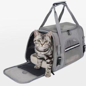 Fashion leather back Cat Transport Aires approved pet transport bag for small medium sized dog cats foldable soft top travel puppy carrier white