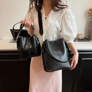Classic Alligator Bucket Bags for Women PU Leather Shoulder Bag Female 2024 Trend Small Adjustable Strap Handbag 240828