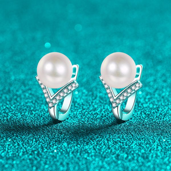 925 Sterling Silver Natural Freshwater Pearl Ear Hooks, Moissanite Earrings for Women, PT950 Gold Plated, Fashionable High-End Jewelry, Wholesale In Stock