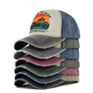Vintage Style "Born to Ride Motorcycle" Graphic Patchwork Baseball Cap