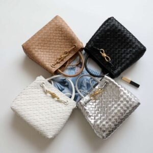 Free Shipping Small Fashionable Design New Metal Knot Leather Woven Tote Bag One Shoulder Portable Large Capacity Women's Bag