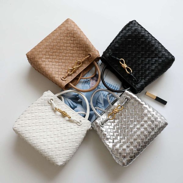 Free Shipping Small Fashionable Design New Metal Knot Leather Woven Tote Bag One Shoulder Portable Large Capacity Women's Bag