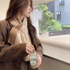1-412 solid color thick plush scarf for women cute thick cross warm neck cover