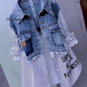 mithworld Fashion Striped Denim Jacket Womens SpringSummer 2024 n Sense Stitching Women Jackets Temperament Coat Top 5fd