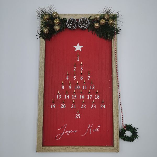Wooden Christmas Advent Calendar with Magnetic Doors - Festive Holiday Countdown Decoration