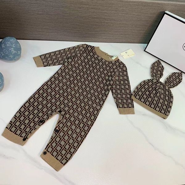 Designer Baby Cashmere Knit Onesie With Hat Ultra-Soft High-Density Newborn Outfit Luxury Infant Wear 0-12 Months H2