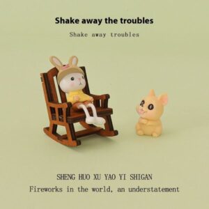 Adorable Creatures Mini Rocking Chairs Set – Pets-themed Small Scale Scenic Display Accessory