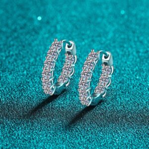 925 Sterling Silver Hoop Earrings with Moissanite Stones, PT950 Gold Plating, Elegant Design for Women, Ideal for Special Occasions and Daily Wear