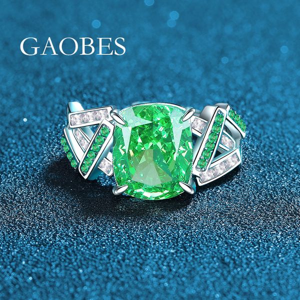 S925 Sterling Silver High Carbon Diamond Green Gemstone Adjustable Ring with Ice Flower Cut for Women