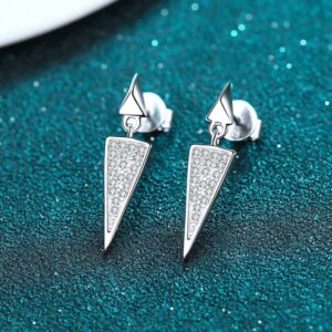 S925 Sterling Silver Earrings with Zirconia, Triangular Design, Hypoallergenic, Elegant Drop Earrings for Women