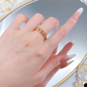 New Vintage Chinese Coin Design Gold-Plated S925 Sterling Silver Ring with Floral Detailing
