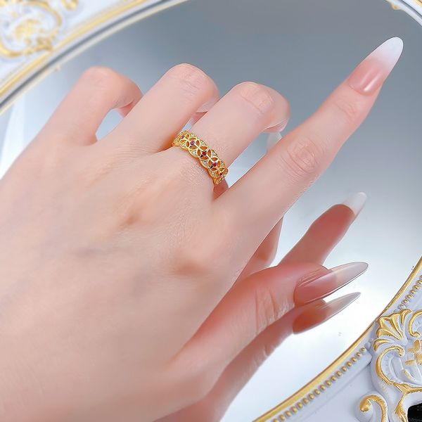 New Vintage Chinese Coin Design Gold-Plated S925 Sterling Silver Ring with Floral Detailing
