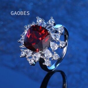 S925 Sterling Silver Ruby Engagement Ring with Full Diamond Setting, Luxury Wedding Ring for Proposal