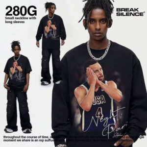 Curry Sleep Paris Goodnight 3D Printed Men's Short Sleeve T-Shirt American Street 280g Washed Heavy Knit 100% Cotton