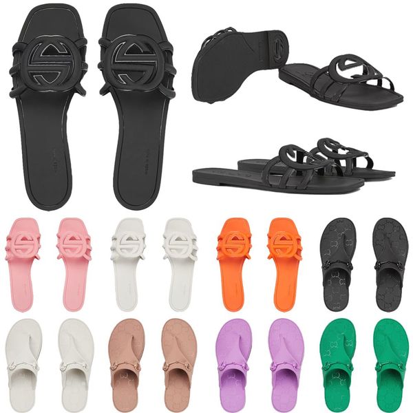 Designer Sandals Women Interlocking Slides Rubber Slippers Ladies Flat Beach Jelly Script Orange Summer Fall Outdoor Waterproof Luxury Sandals