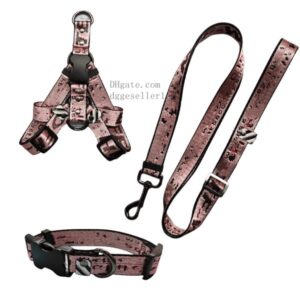 Designer Dog Harness Leash Set Adjustable Heavy Duty No Pull Halter Harnesses Small Medium Large Breed Dogs Back Clip Anti-Twist Perfect for Walking Pink L B118