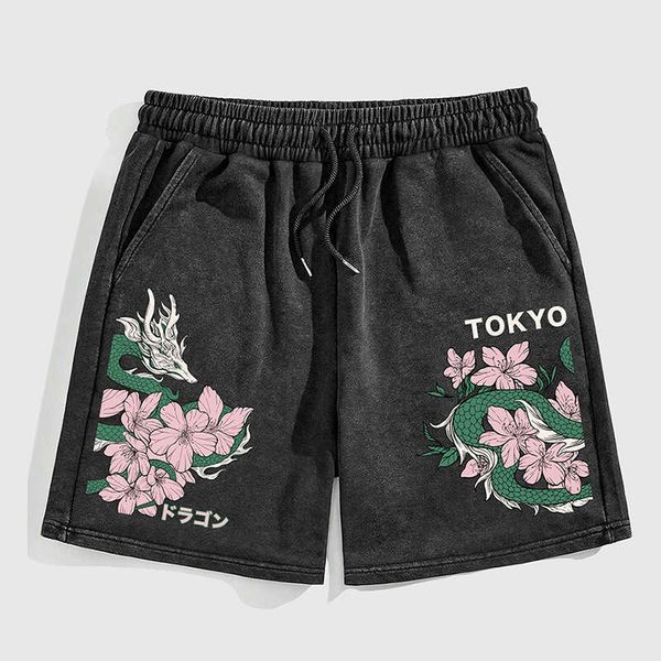 Men's Summer Trendy Brand Printed Dragon Washed Vintage Loose Casual Sports Five-Point Basketball Shorts
