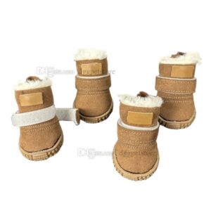 Designer Brand Apparel Dog Boots Pet Antiskid Shoes Winter Warm Skidproof Sneakers Paw Protectors with Hook Loop Closure Booties 4Pcs Set Brown A933