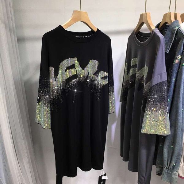 150kg Plus Size Women's Clothing Fat MM European Heavy Embroidered T-Shirt Short Sleeve Round Neck Loose Slimming Cover-Up Top