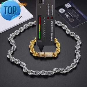 Dropshipping 6mm 12mm 18K Gold Plated 925 Sterling Silver VVS Moissanite Diamond Iced Out Clasp Rope Chain Necklace For Men