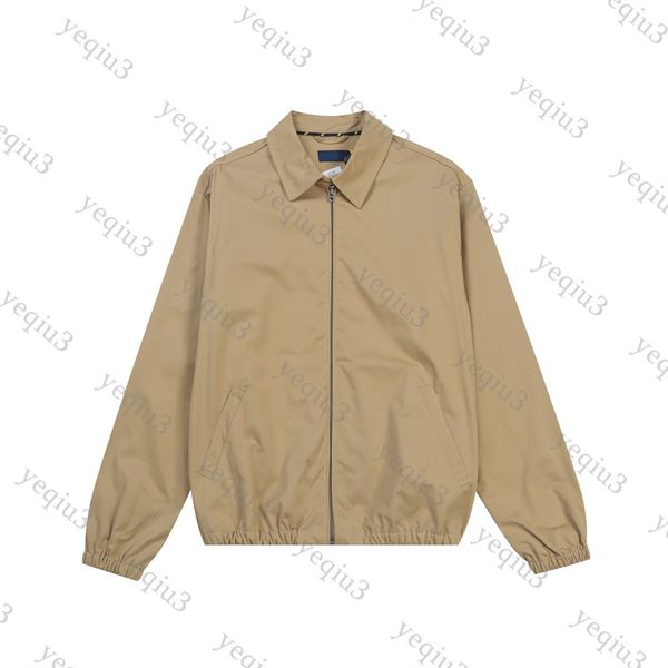 Vintage Work Jacket Mens Small Horse Embroidered Lightweight Comfortable Fit Designer Coat Khaki Lapel Classic British Style Zip Up Unisex Casual Outerwear Jacket